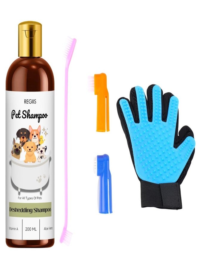 مجموعة العناية بالحيوانات الأليفة، شامبو لإزالة الشعر الزائد مع فيتامين أ والصبار، قفاز عناية احترافي، 200 مل، لجميع أنواع الكلاب والقطط - Image 1